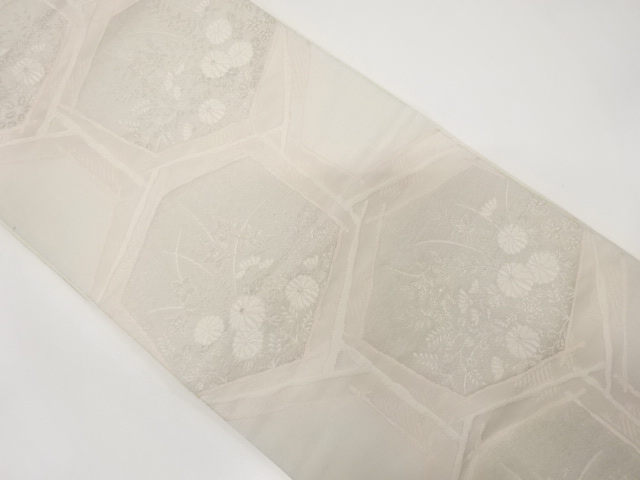 JAPANESE KIMONO / ANTIQUE FUKURO OBI / WOVEN ABSTRACT KIKKO & FLOWER